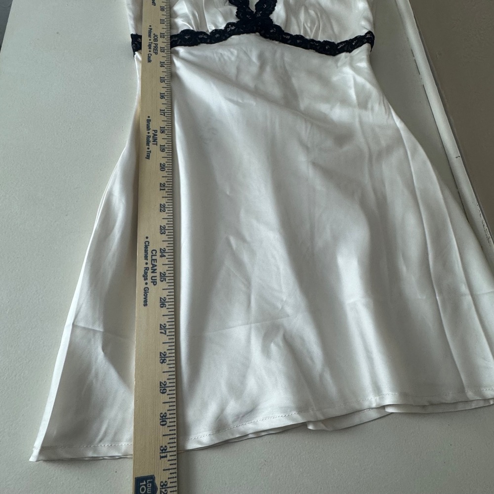 NWT Satin Lace Trim Mini Slip Dress Off White Black Romantic Whimsigoth Coquette - Picture 10 of 10